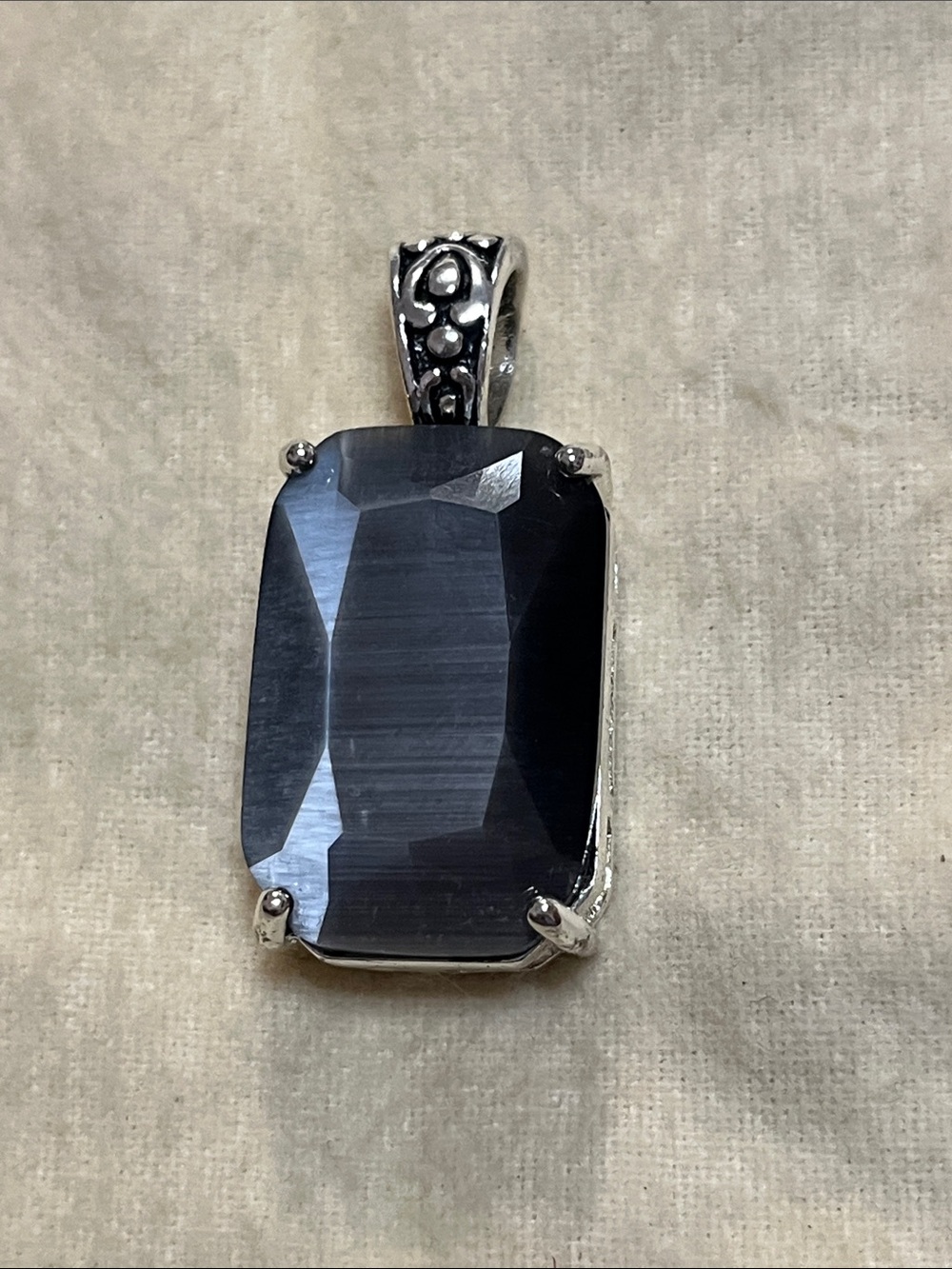 Faceted Black Stone Pendant Necklace in Silver-Tone Setting